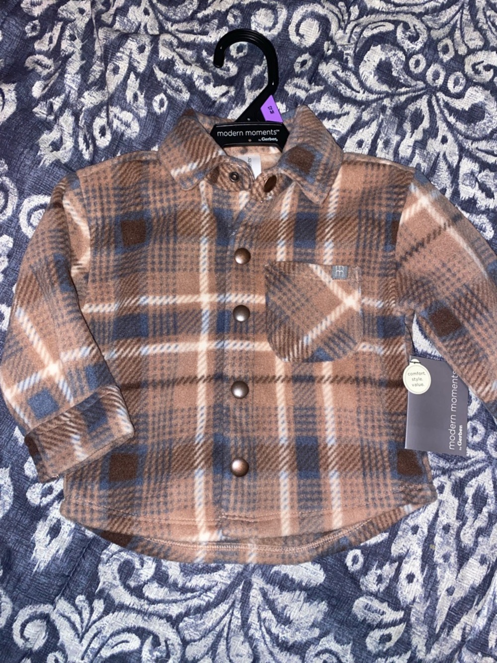 Gerber Brown and Blue Plaid Button-Down Shirt Jacket